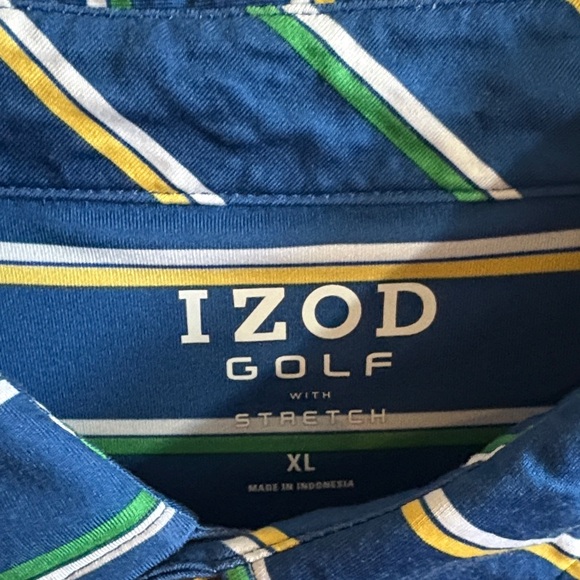 Izod Men's Polo Shirt with Blue and Yellow Stripes - Picture 2 of 5
